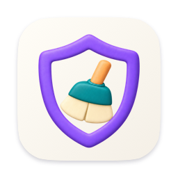 Violet shield surrounding a teal broom